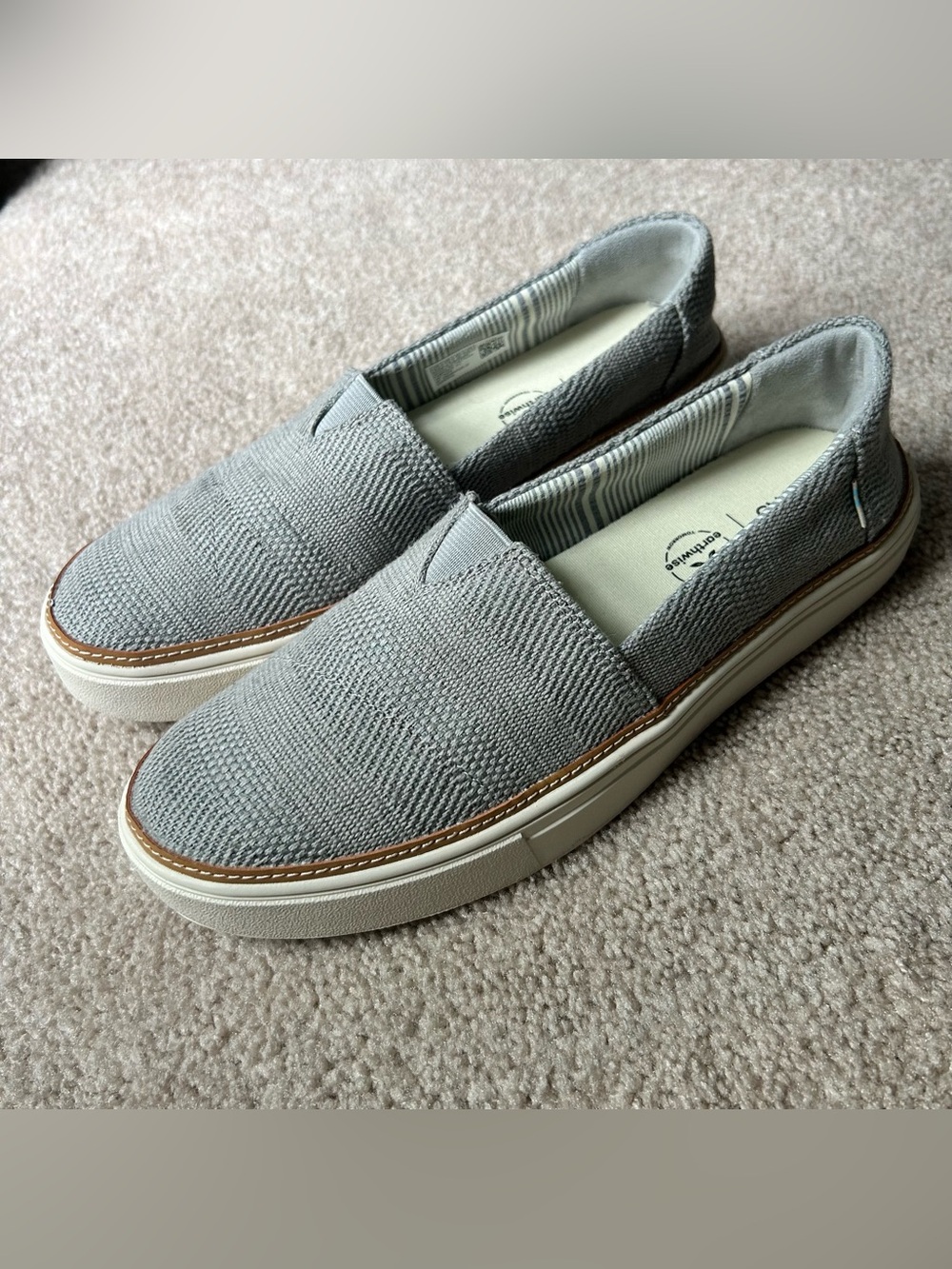 Women’s Sz 9 TOMS Parker Sneakers Gray Woven Slip-On Flats Round Toe Shoes EUC